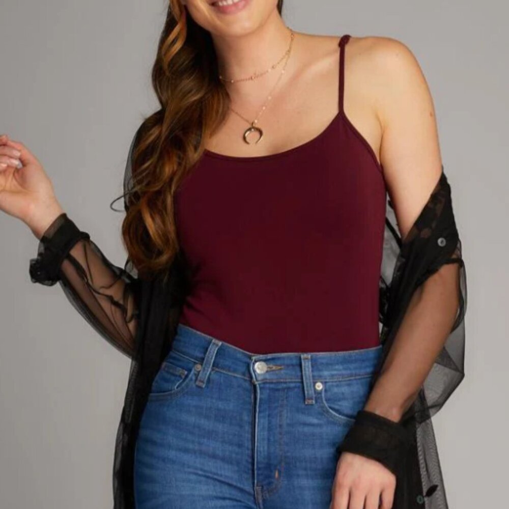 C'est Moi Spaghetti-Strap Camisole Bordeaux - Picture 3 of 4